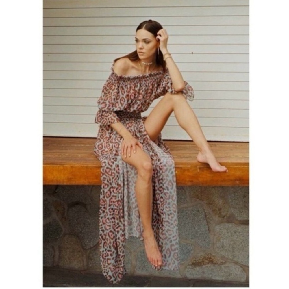 PatBO Leopard Print Off The Shoulder Maxi Dress